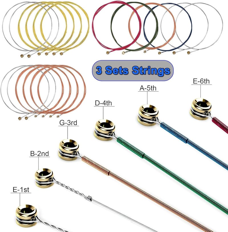 JINWEE Guitar Accessories Kit Including acoustic Guitar Strings, tuner, capo, 3-in-1 restring tool, picks, bridge pins, guitar nuts saddles and Fretboard Stickers(48 Pcs) - Image 4